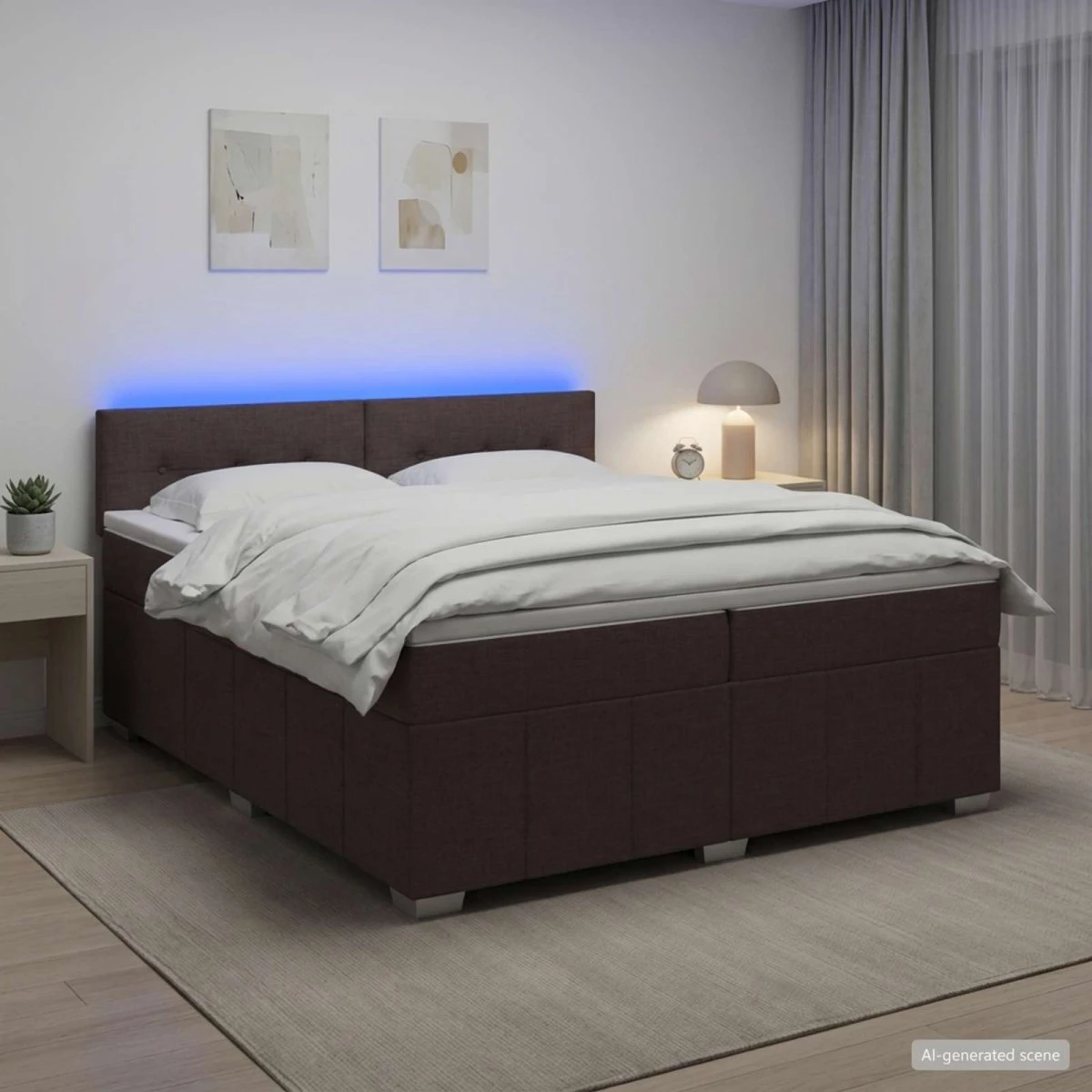 vidaXL Boxmadras med topmadras og LED - Mørk Brun 200x200 cm