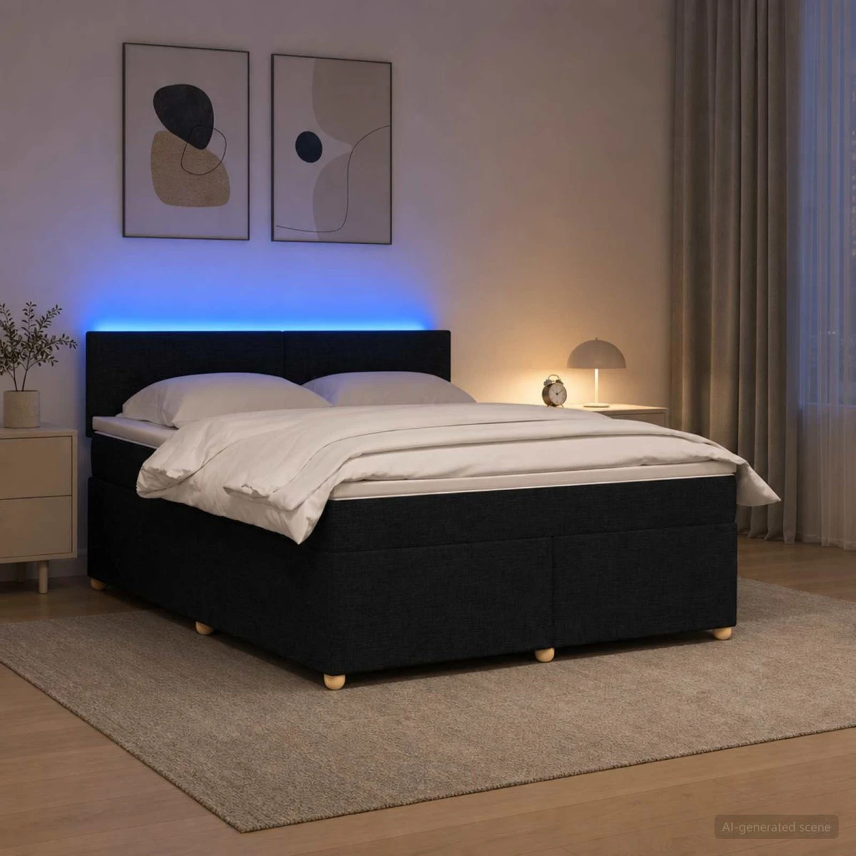 vidaXL Boxmadras med topmadras og hovedgærde - Sort 140x200 cm