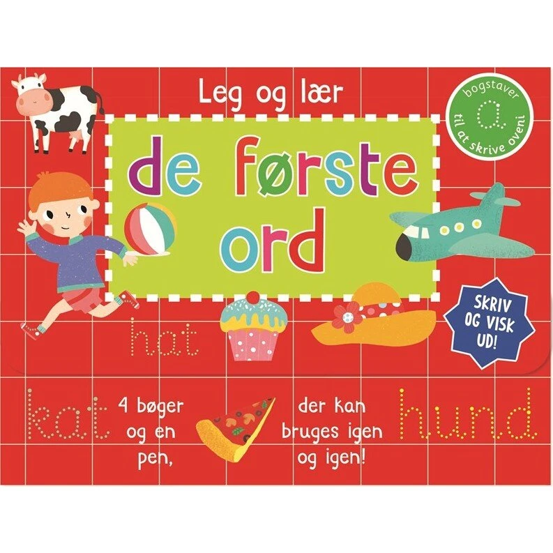 Skriv og visk ud – De første ord (4 bøger + pen)