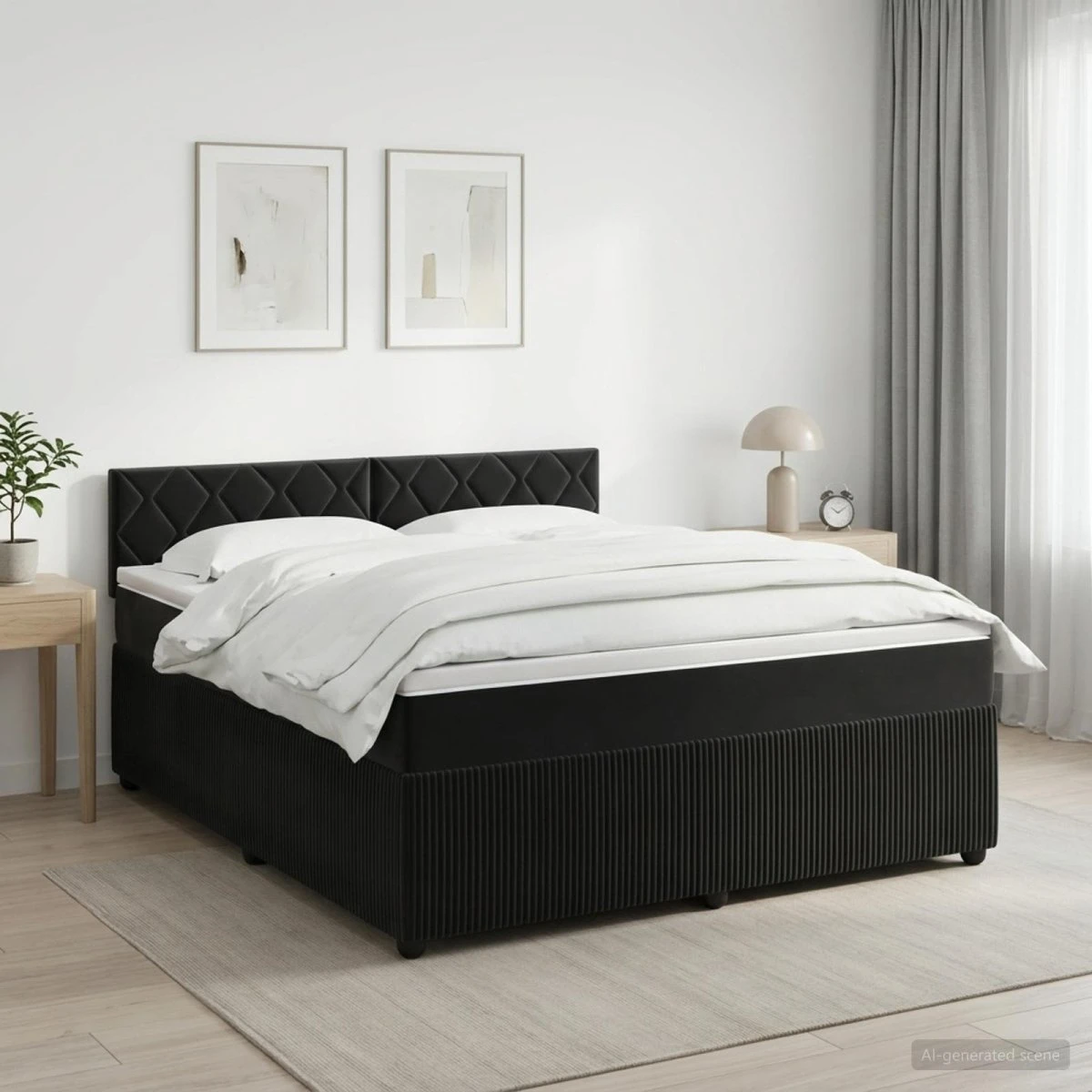 vidaXL Boxmadras med topmadras og hovedgærde, Sort, 180 x 200 cm