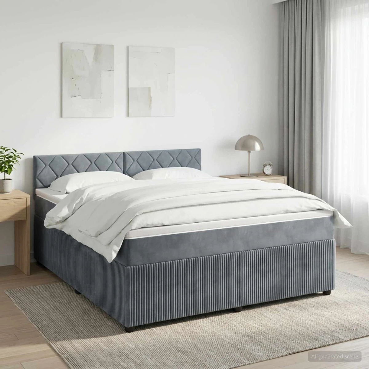 vidaXL Boxmadras med topmadras 180 x 200 cm Mørkegrå Fløjl