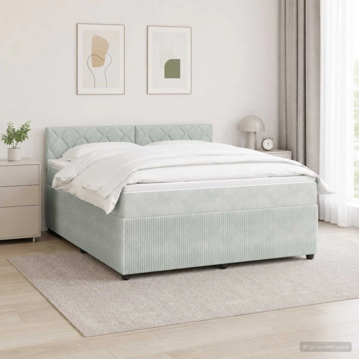 vidaXL Boxmadras med topmadras Lysegrå Fløjl 180 x 200 cm