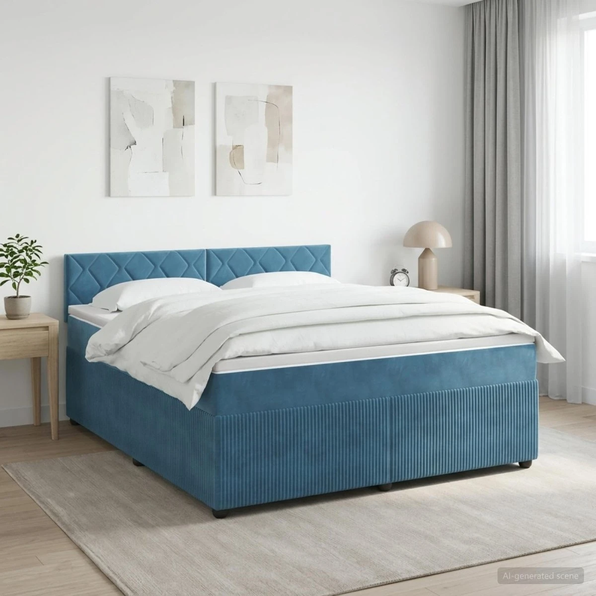 vidaXL Boxmadras med topmadras 140x200 cm - Mørkeblå Fløjl