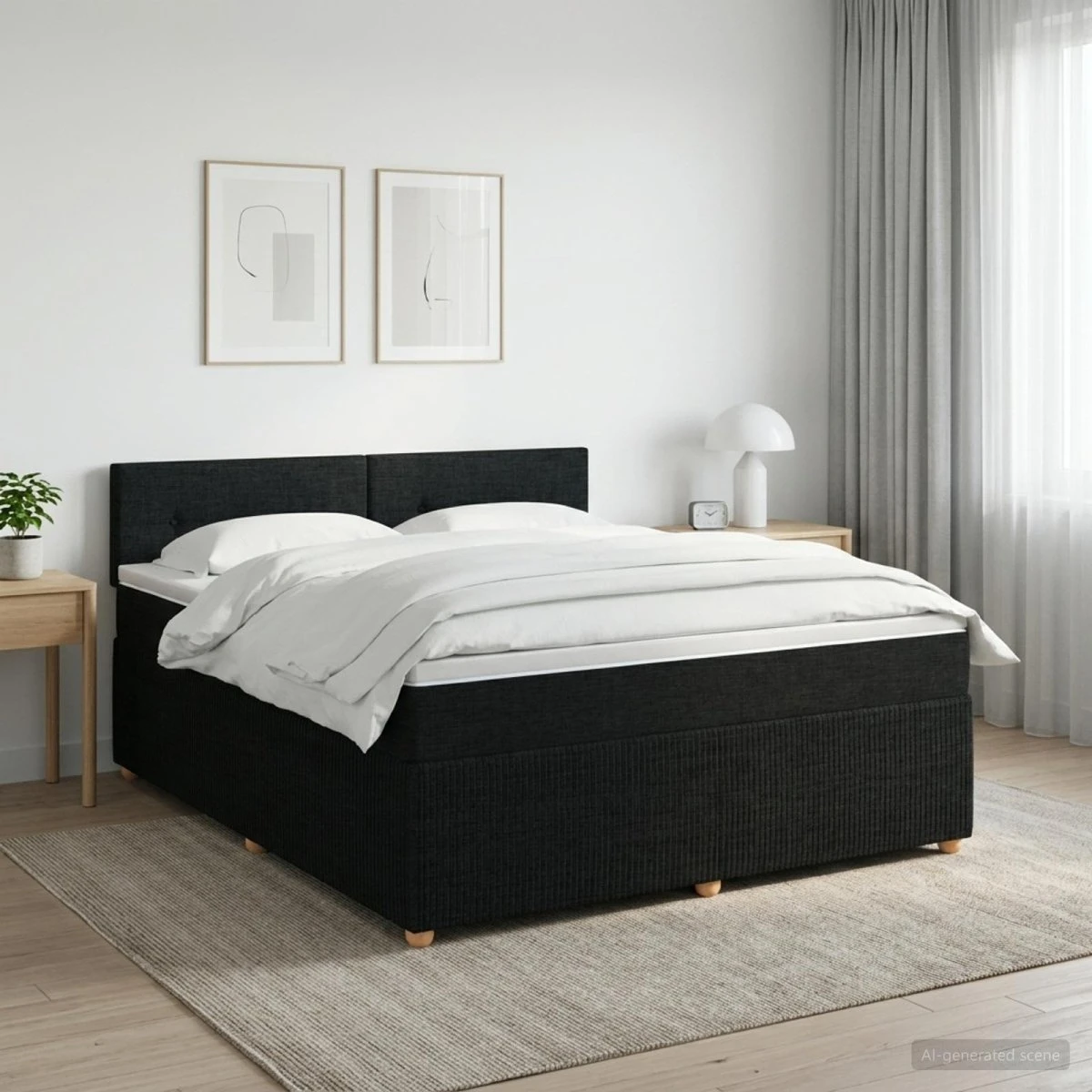 vidaXL Boxmadras med topmadras og hovedgærde, Sort, 140 x 190 cm