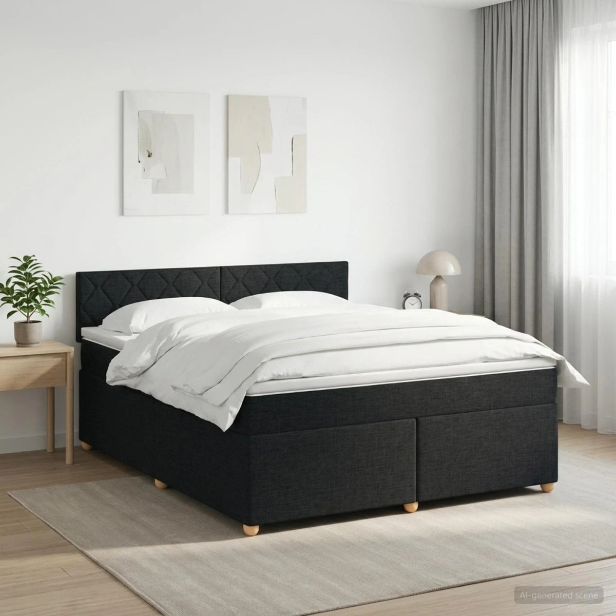 vidaXL Boxmadras med topmadras og hovedgærde, Sort, 160 x 200 cm