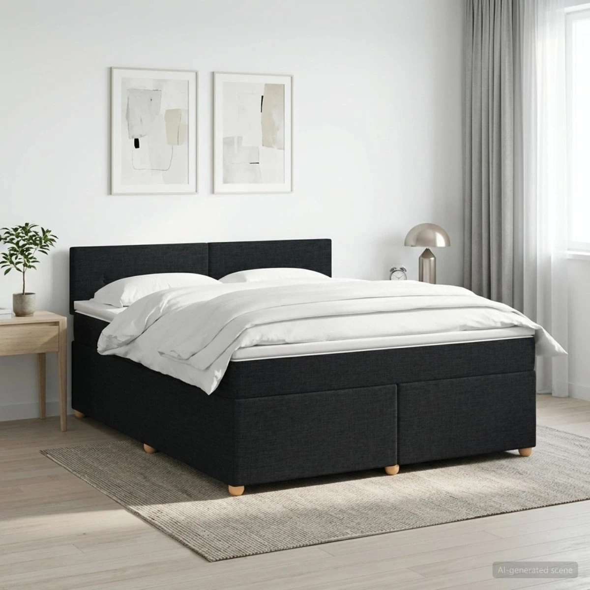 vidaXL Boxmadras med topmadras og hovedgærde, Sort, 140 x 200 cm