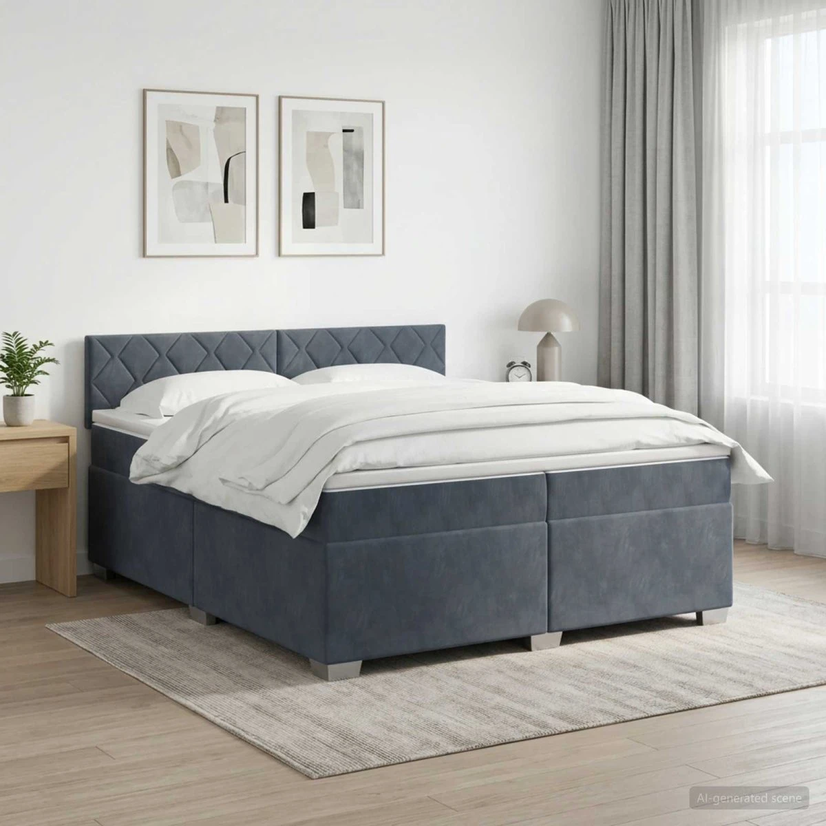 vidaXL Boksmadras med topmadras 200x200 cm Mørkegrå Fløjl