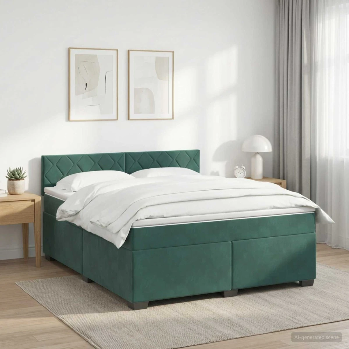 vidaXL Boxmadras med topmadras Mørkegrøn Fløjl 160 x 200 cm
