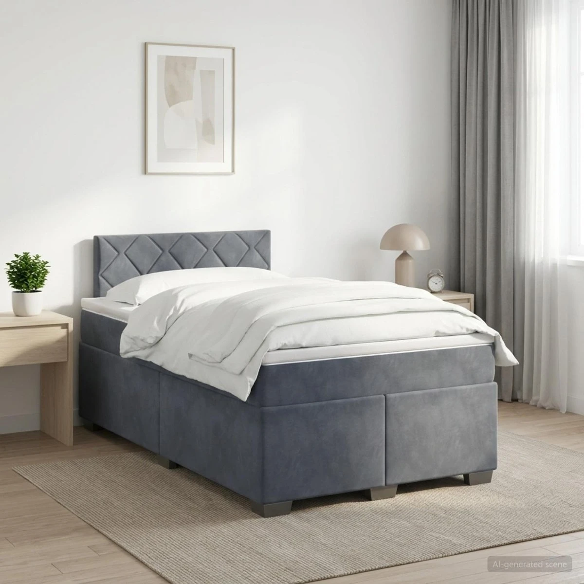 vidaXL Boxmadras med topmadras 120x190 cm Mørkegrå Fløjl