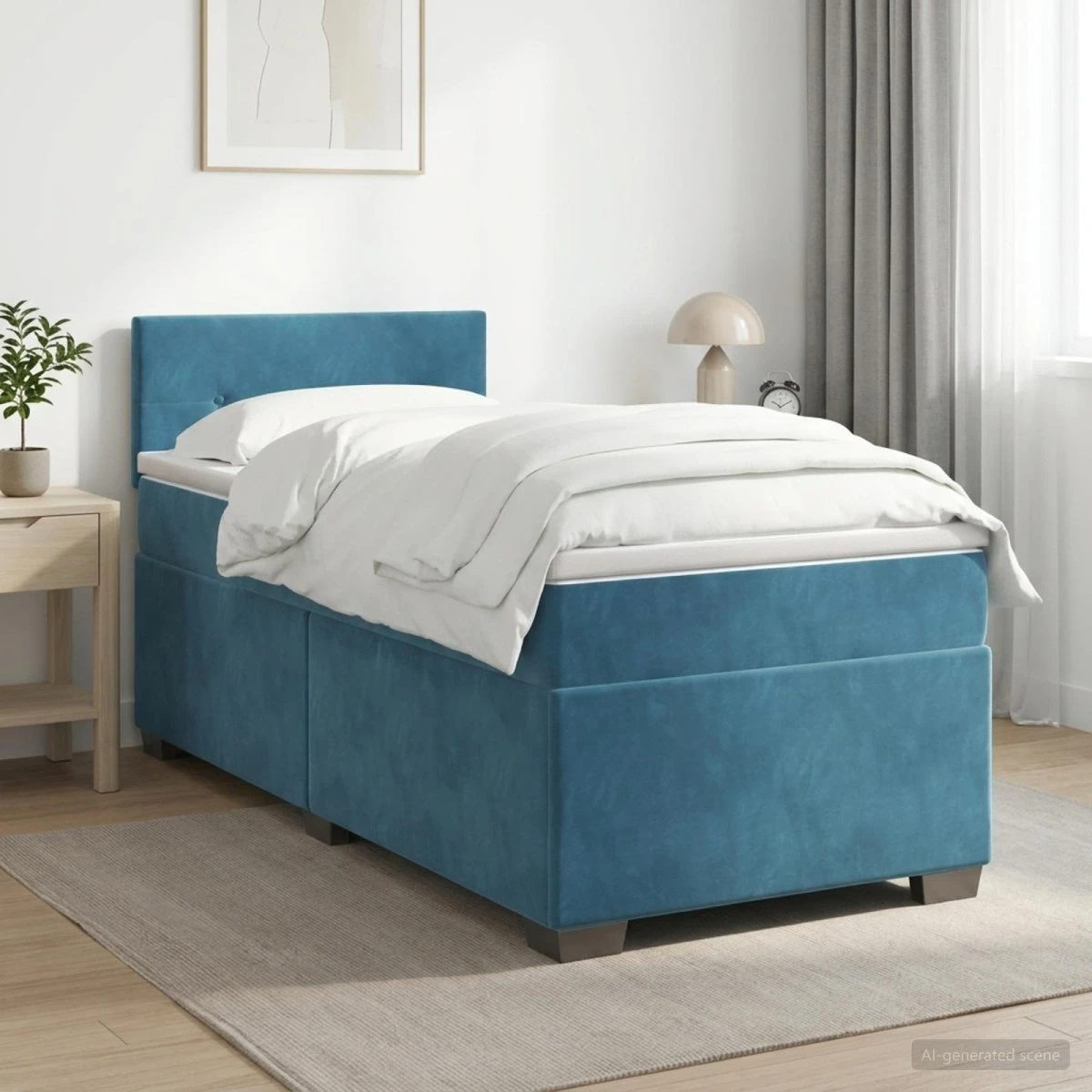 vidaXL Boxmadras med topmadras 90x200 cm Mørk Blå Fløjl