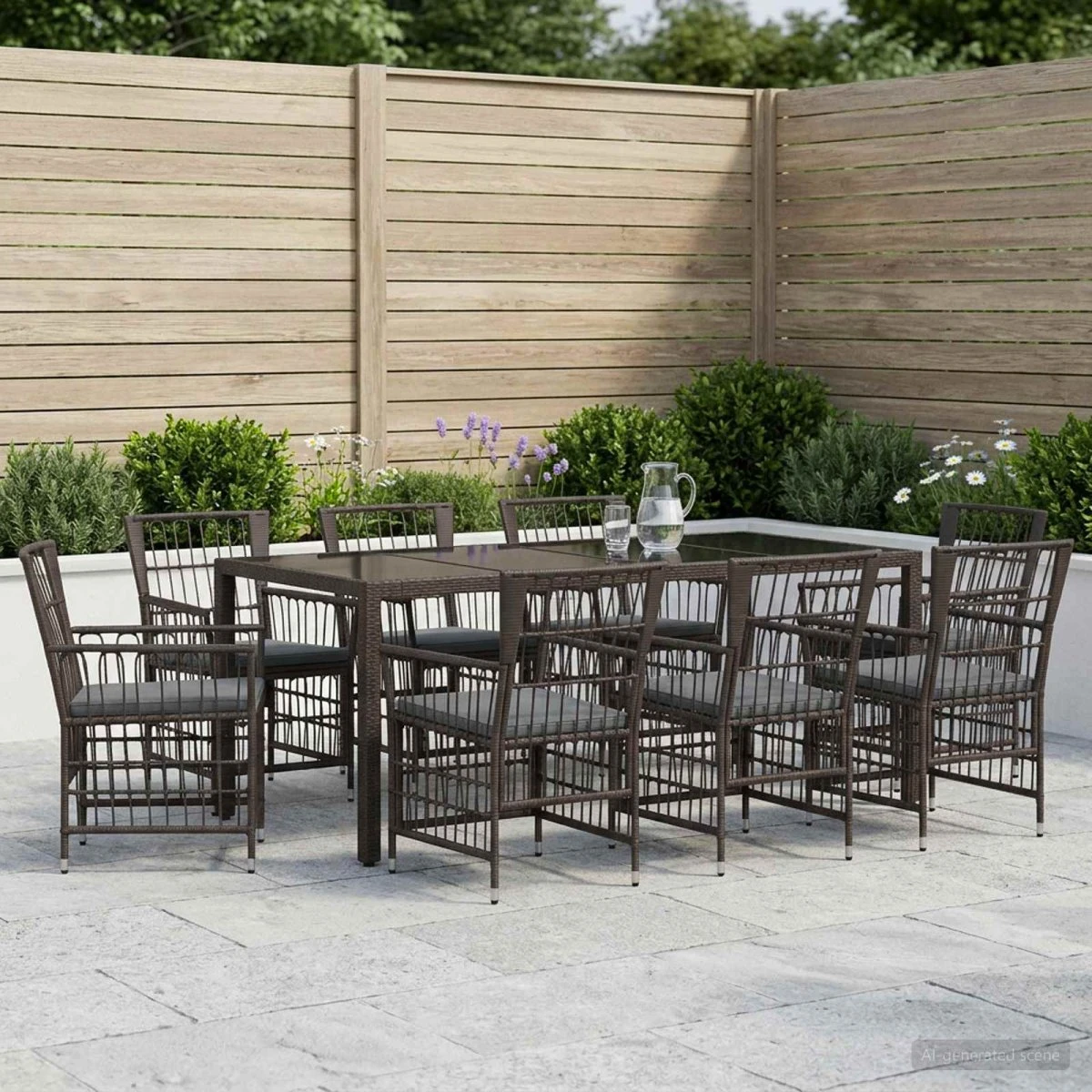 vidaXL Udendørs spisesæt 9 stk. i sort polyrattan