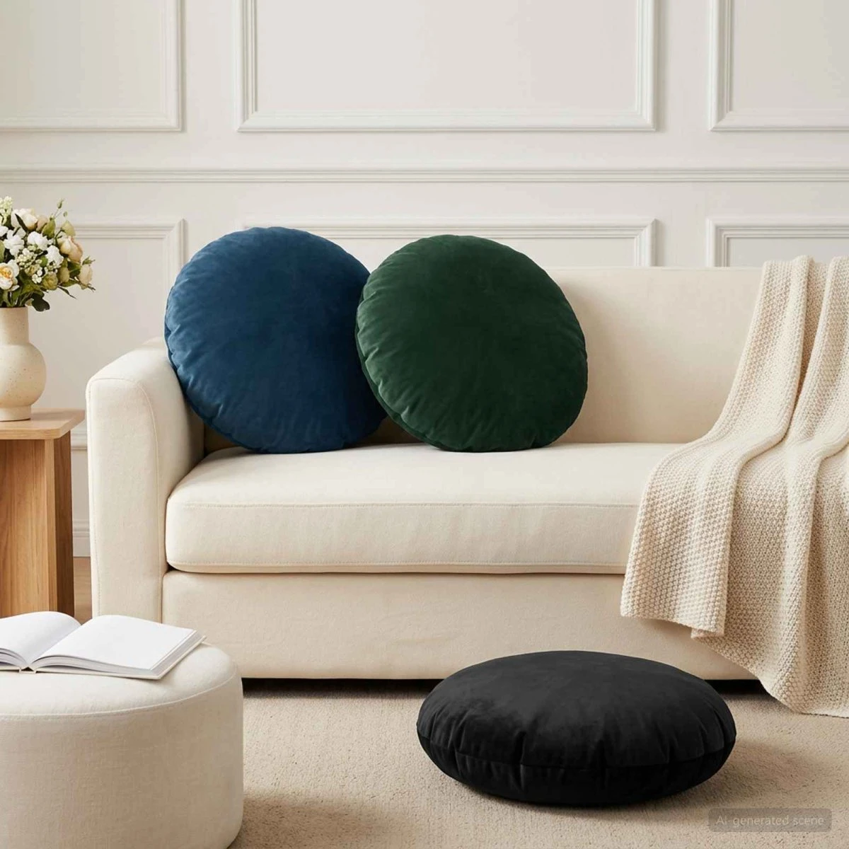 vidaXL HEERLEN Runde Pyntepuder 2 stk. - Blå Velour, Ø 60 cm