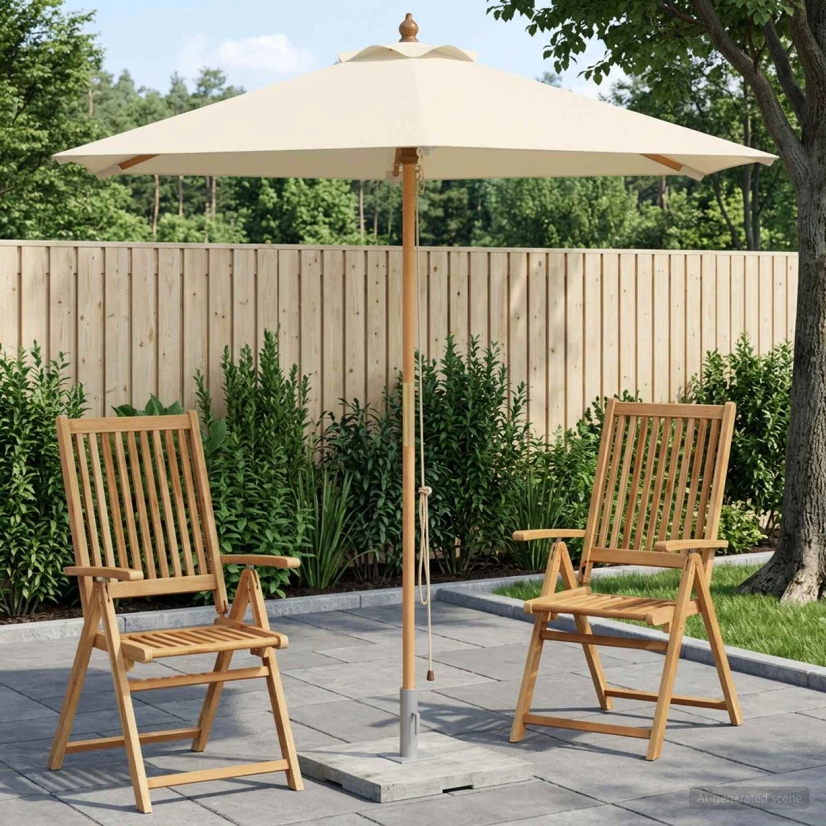 vidaXL Havesol Ø 240 x 237 cm i massivt eukalyptustræ, cremehvid