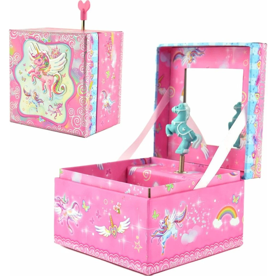Smykkeskrin med spilledåse Unicorn - Pink med glitrende detaljer