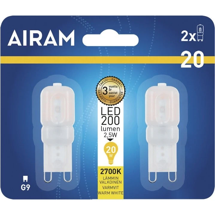 Airam LED-pære Dome Opal G9 200 lm (2-pak)