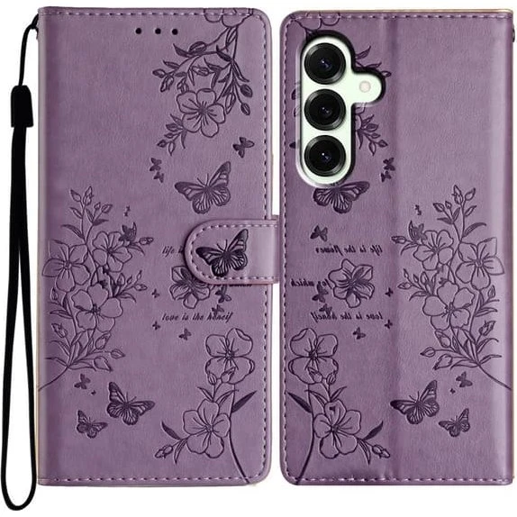 Samsung Galaxy S25 FE Wallet-etui med blomster - Lilla