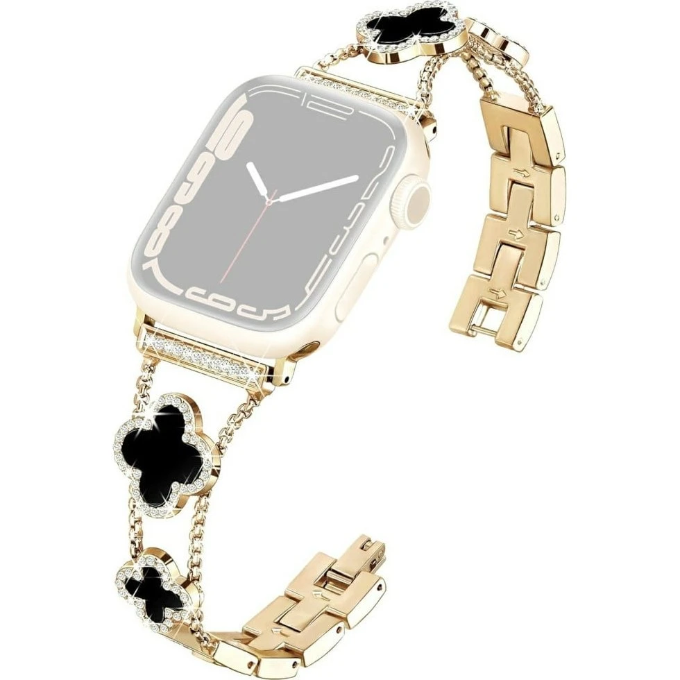 KALEBOL Metalrem til Apple Watch Series 10 42mm - Guld med Rhinestones