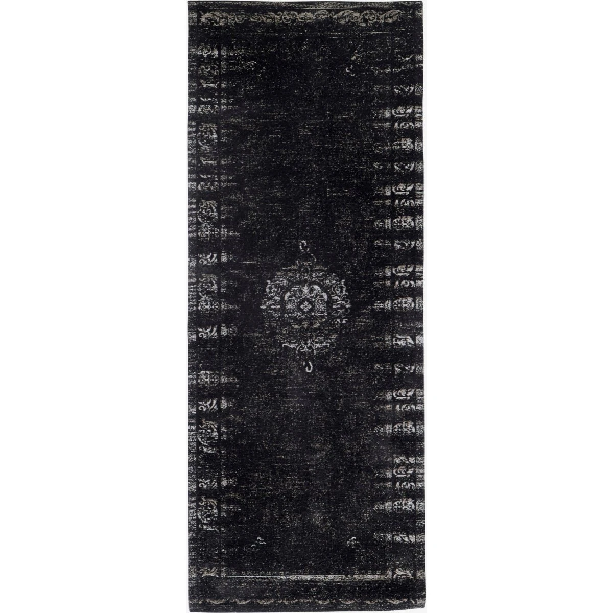 Nordal GRAND vævet bomuldstæppe 75x200 cm - mørkegrå/sort