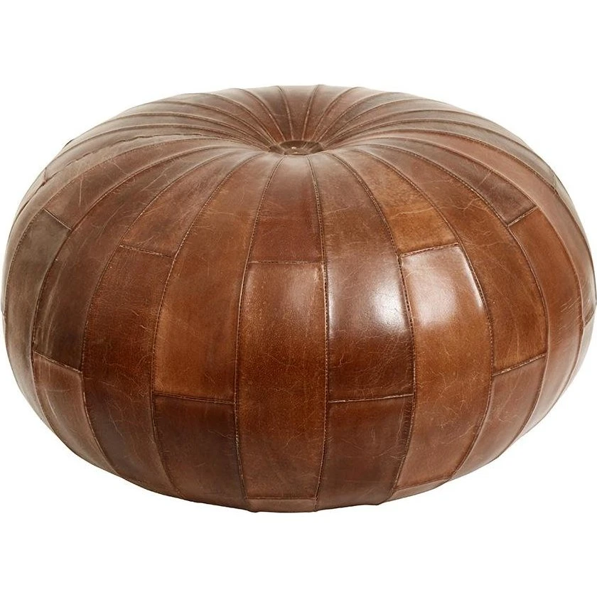 Nordal Rugby Læderpuf - Antik Brun - Ø71 x H39 cm