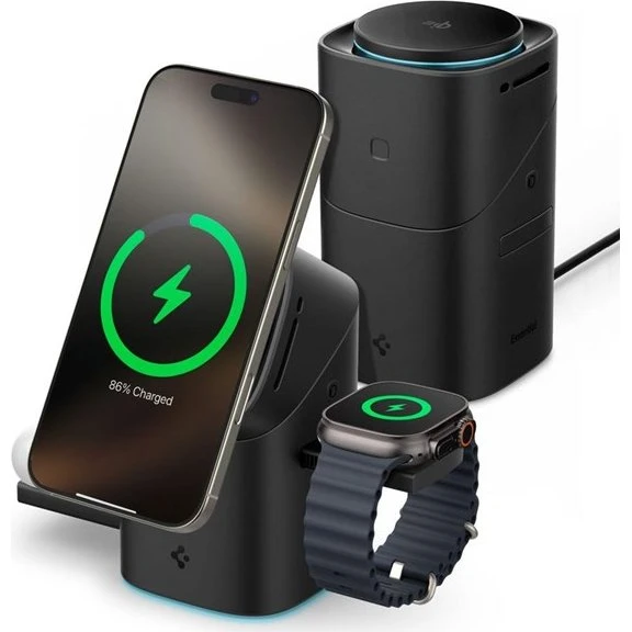 Spigen Essential EF223MS 3-in-1 QI2 Trådløs Oplader - Sort