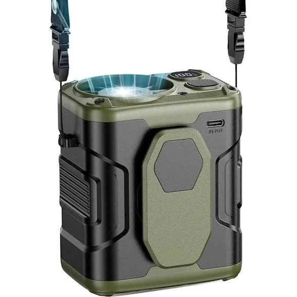 Bærbar Vifte med 10000mAh Batteri, 5 Hastigheder, Grøn