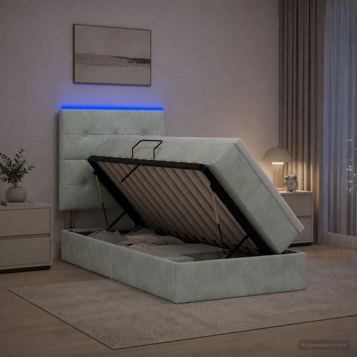 vidaXL LED Opbevaringsseng med madras, Lysegrå Fløjl, 90x190 cm
