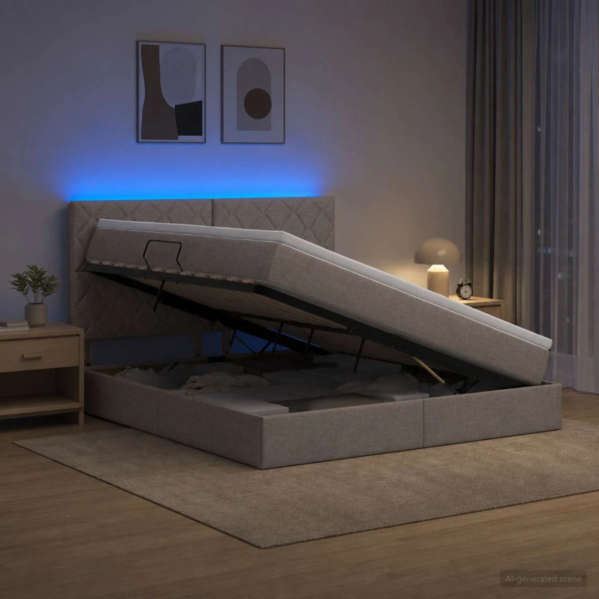 vidaXL LED opbevaringsseng med madras, 160x200 cm, Gråbrun