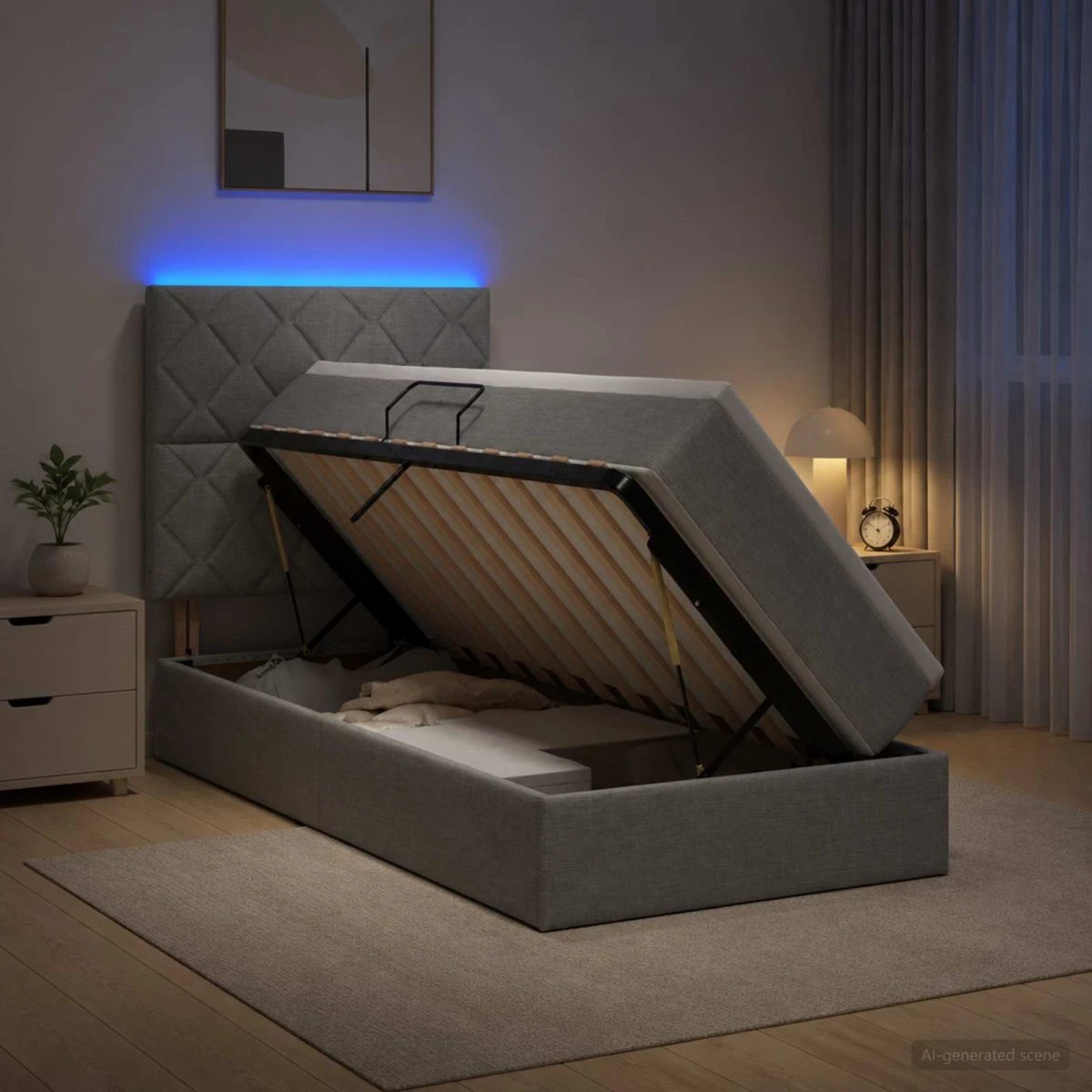 vidaXL LED Opbevaringsseng med madras, Lysegrå, 90 x 190 cm