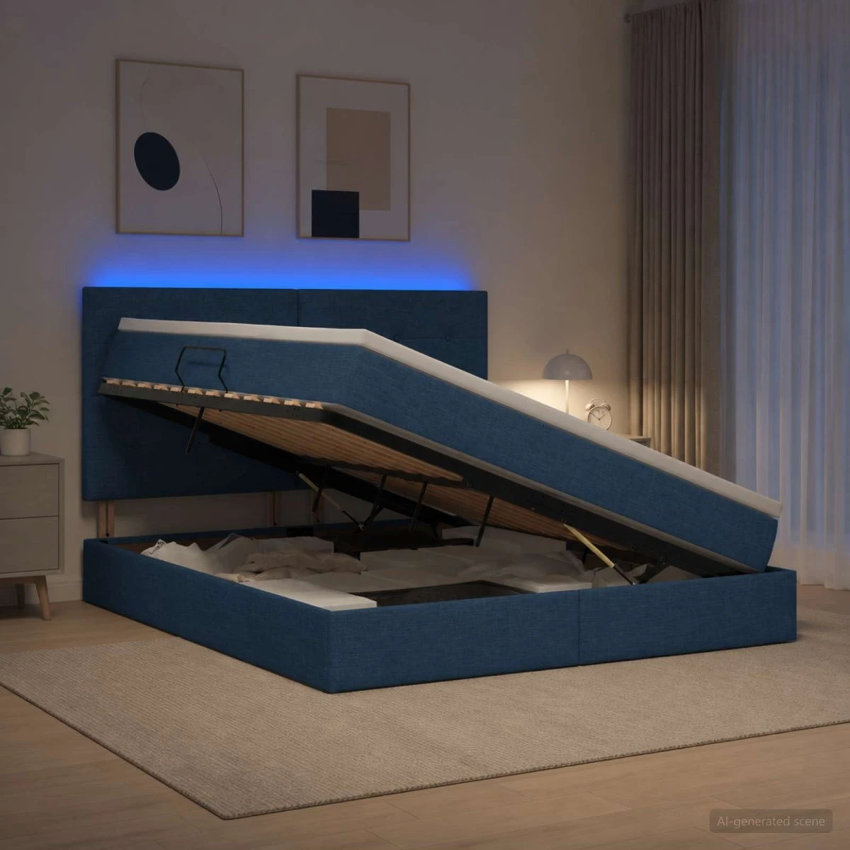vidaXL LED Opbevaringsseng med madras, Blå, 180 x 200 cm