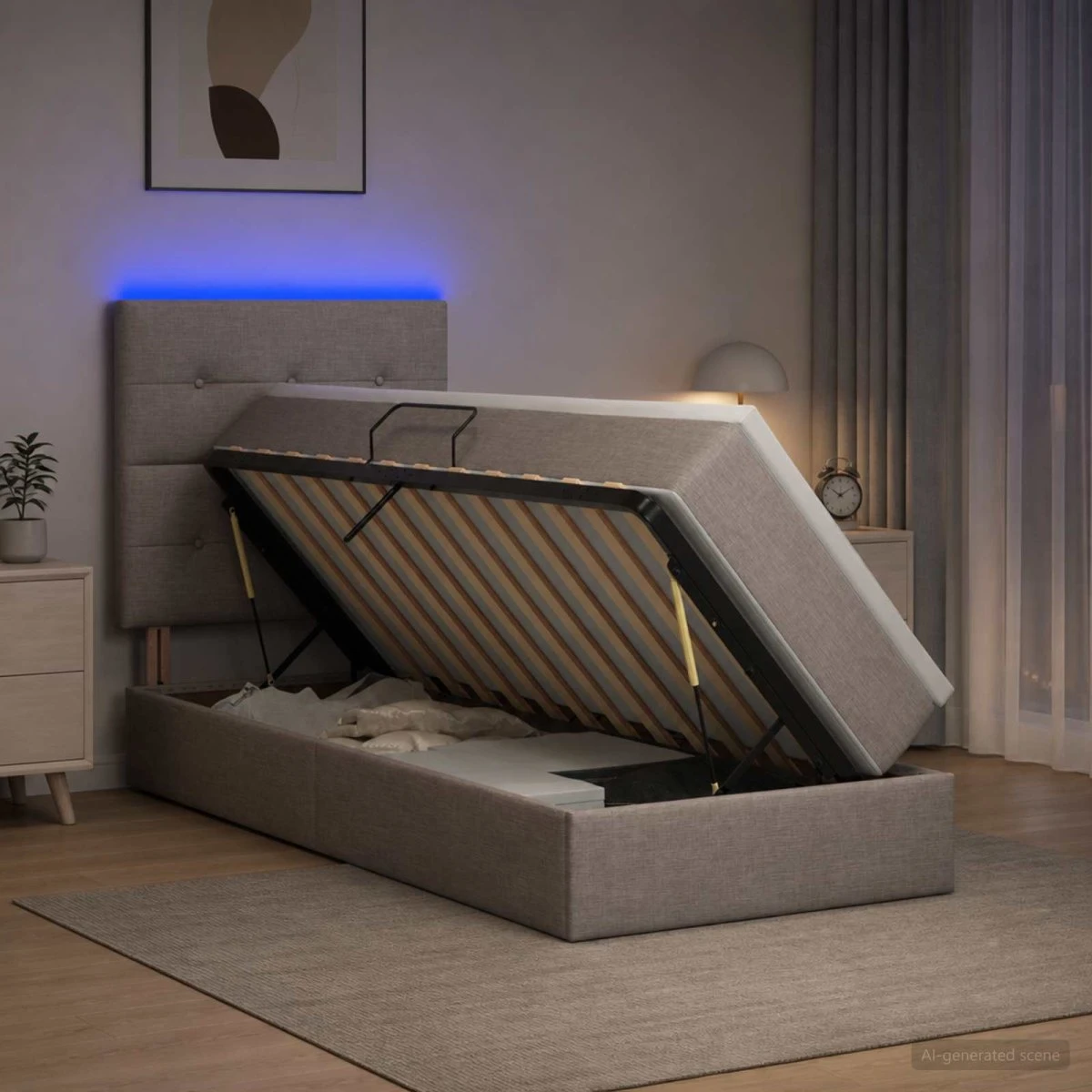 vidaXL LED Opbevaringsseng med madras, Gråbrun, 90 x 200 cm