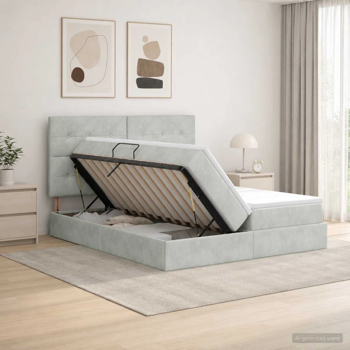 vidaXL Opbevaringsseng med hovedgærde i fløjl, Lysegrå, 180x200 cm