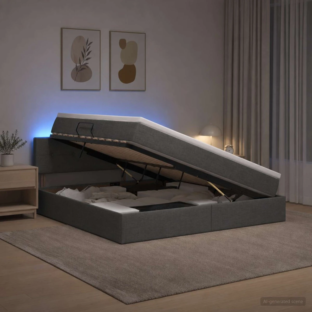 vidaXL LED Opbevaringsseng med madras, Mørkegrå, 140 x 190 cm