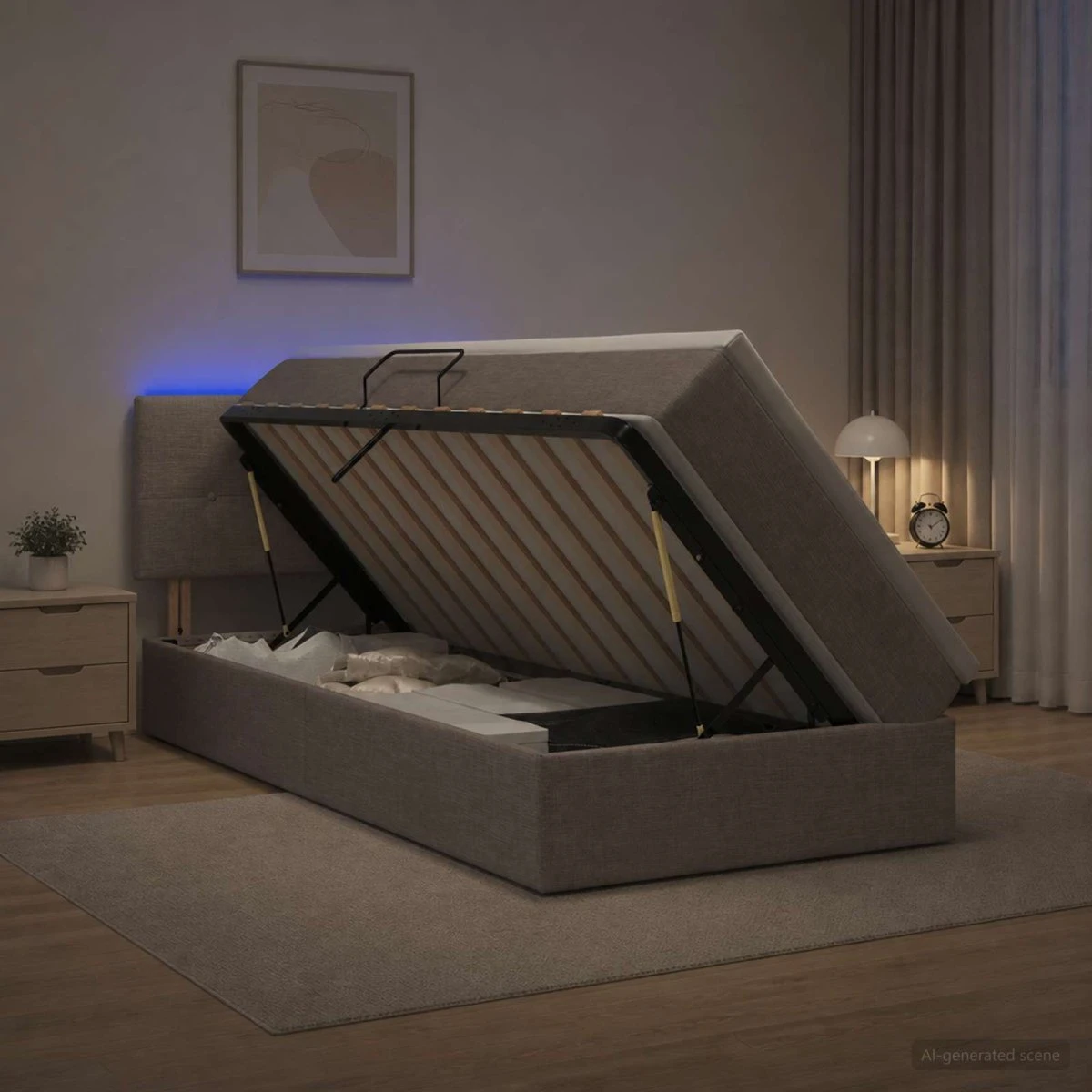 vidaXL LED opbevaringsseng med madras, 90 x 200 cm, Gråbrun