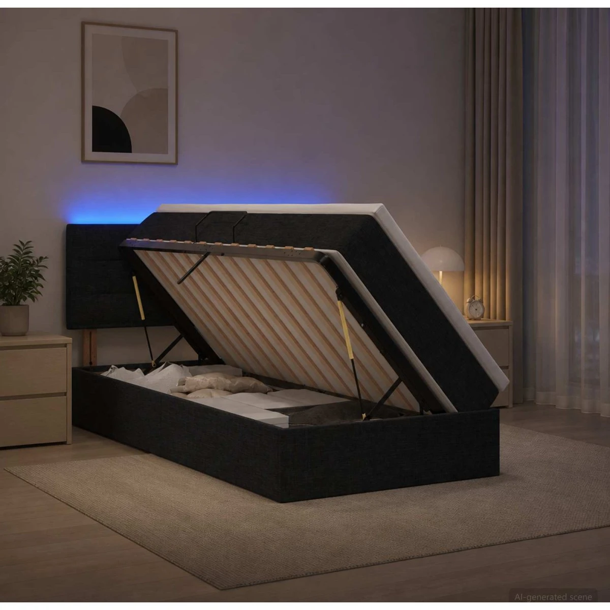 vidaXL LED Opbevaringsseng med madras, Sort, 90 x 190 cm