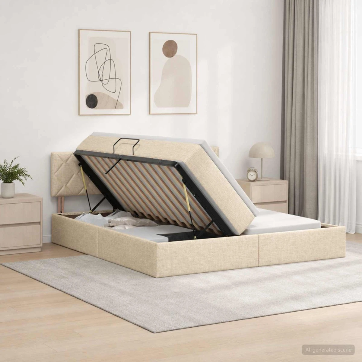 vidaXL Opbevaringsseng 180x200 cm med 2 madrasser, cremefarvet
