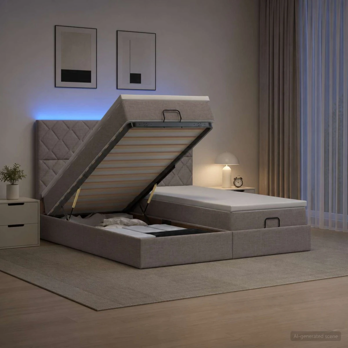 vidaXL Ottoman seng med madras og LED - Gråbrun 200 x 200 cm