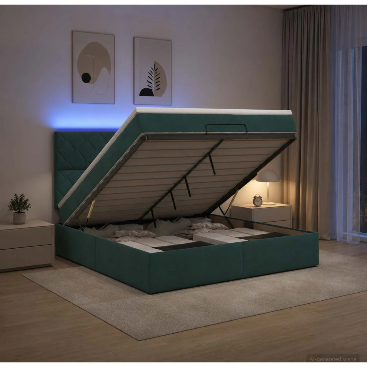 vidaXL Ottoman seng med LED, madras & fløjl - 140 x 190 cm