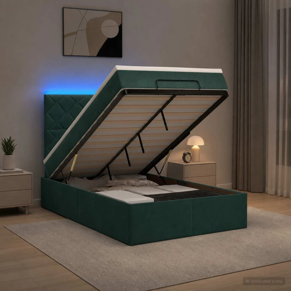 vidaXL Ottoman seng med madras og LED - Mørkegrøn 120 x 190 cm