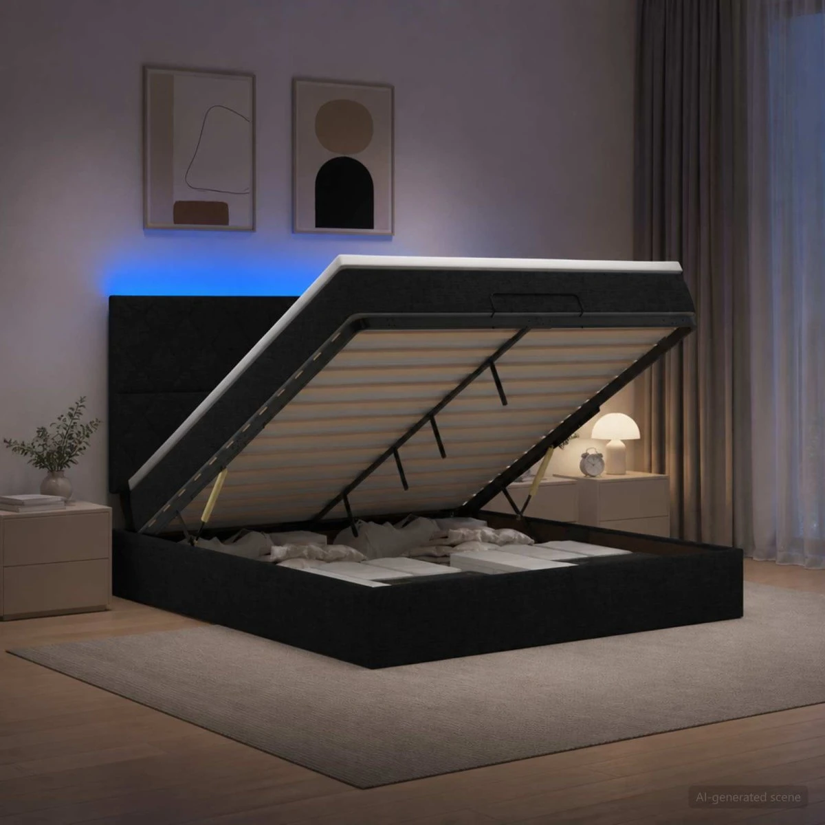 vidaXL Ottoman seng med madras og LED, sort, 160 x 200 cm