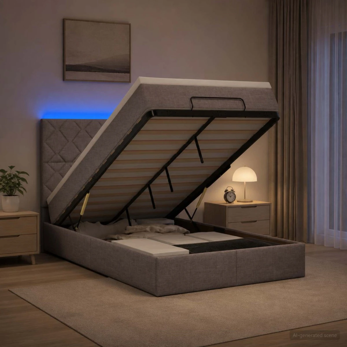 vidaXL Ottoman seng med madras og LED - Gråbrun 120 x 190 cm