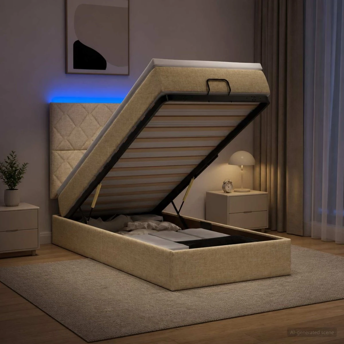vidaXL Ottoman seng med LED og madras, cremefarvet, 90 x 200 cm