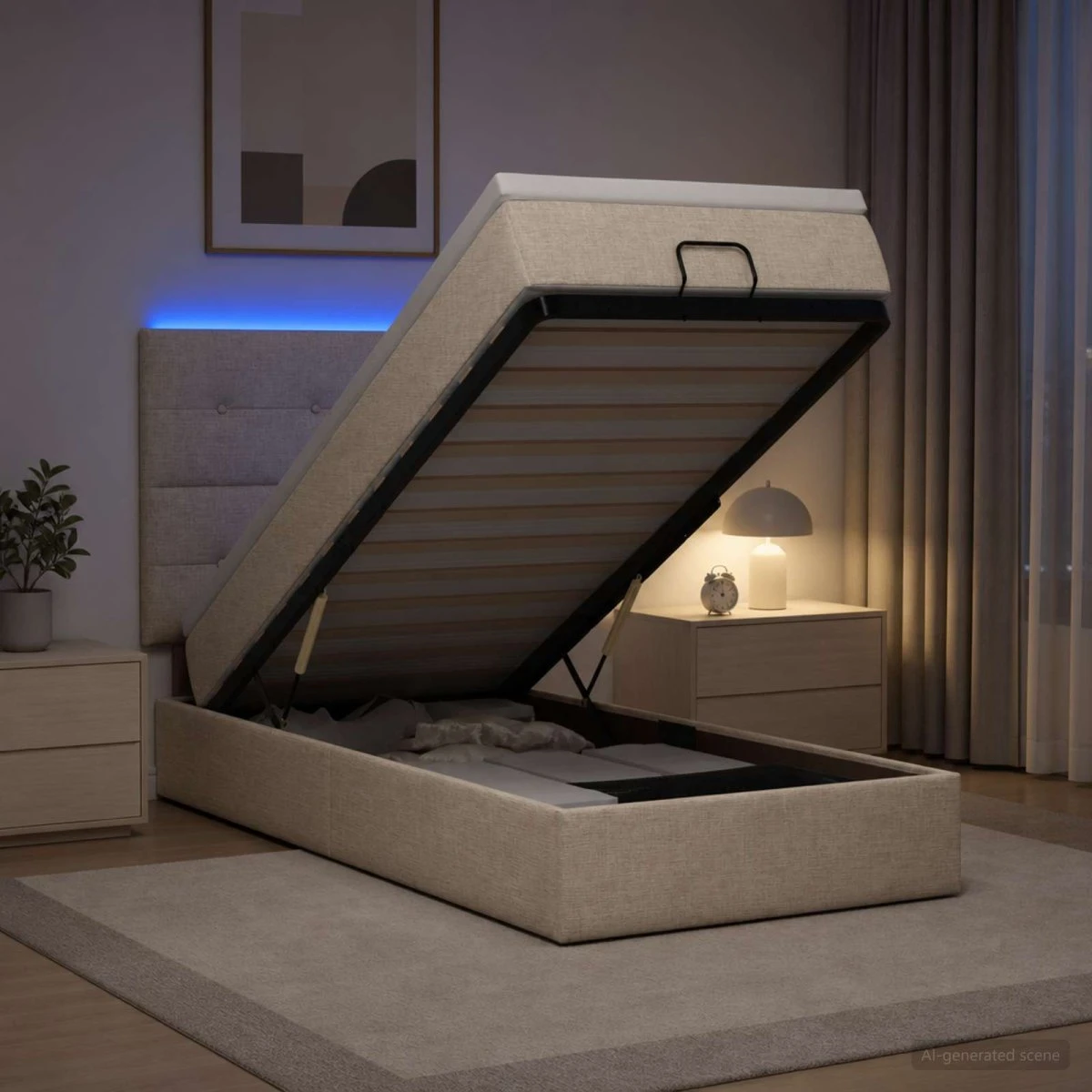 vidaXL Ottoman seng med madras og LED - Cremefarvet 100x200 cm