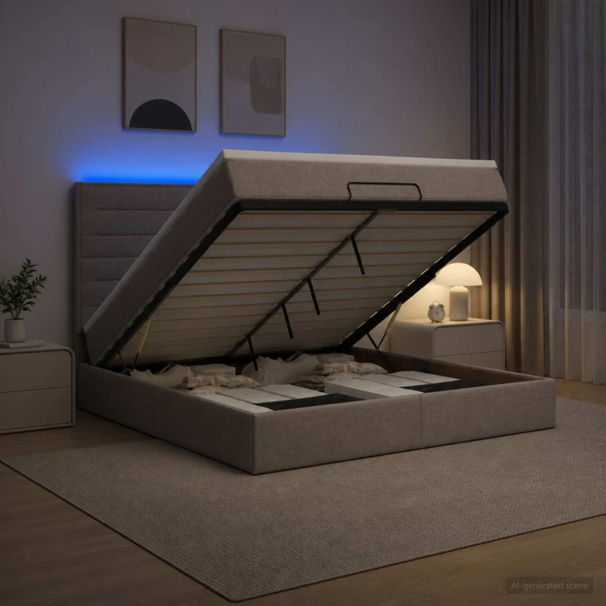 vidaXL Ottoman seng med madras og LED - Gråbrun 140 x 200 cm