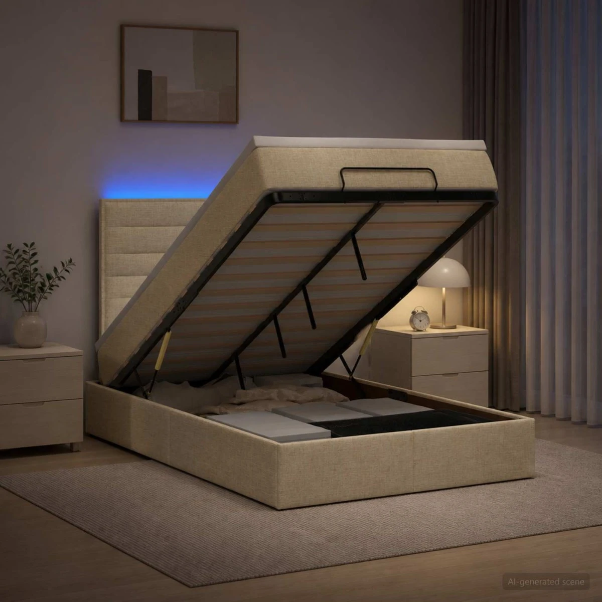 vidaXL Ottoman seng med madras og LED - Cremefarvet 120 x 190 cm
