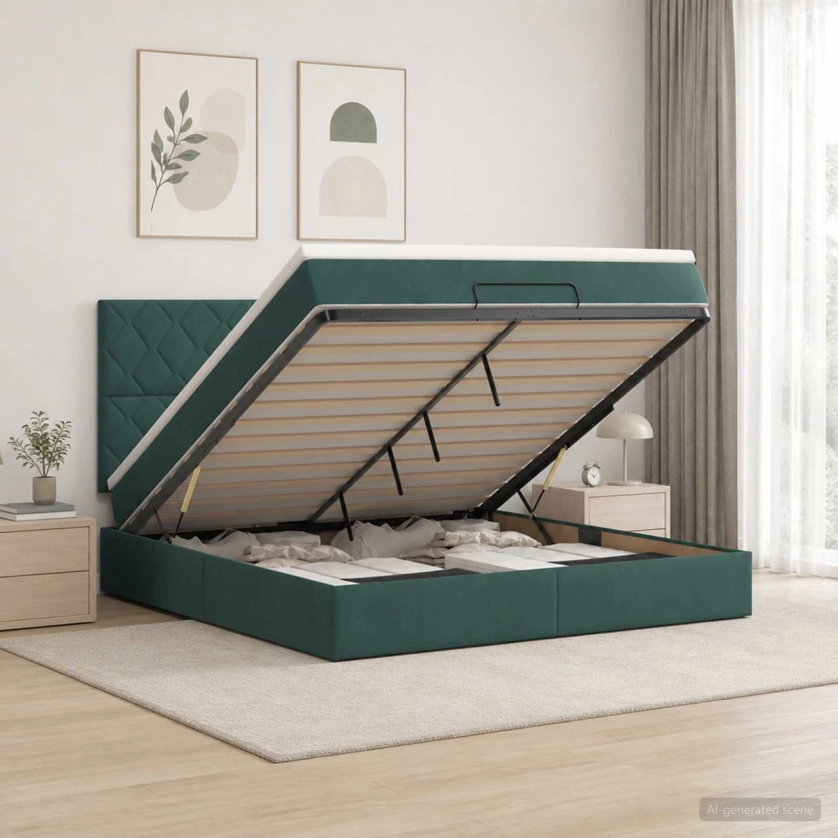 vidaXL Ottoman seng med madras, mørkegrøn fløjl, 180 x 200 cm