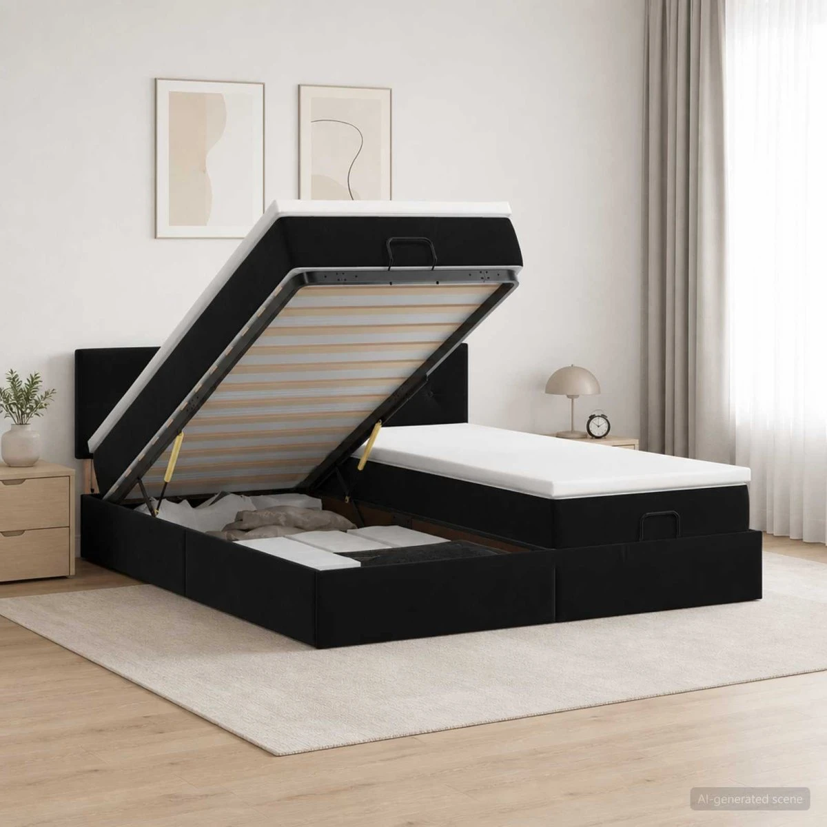 vidaXL Ottoman seng med madras og LED, sort velour, 200x200 cm