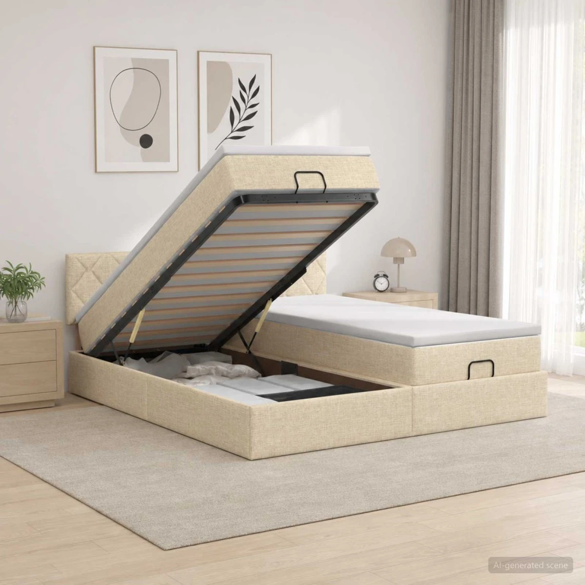 vidaXL Ottoman seng med madras og LED, cremefarvet 180 x 200 cm
