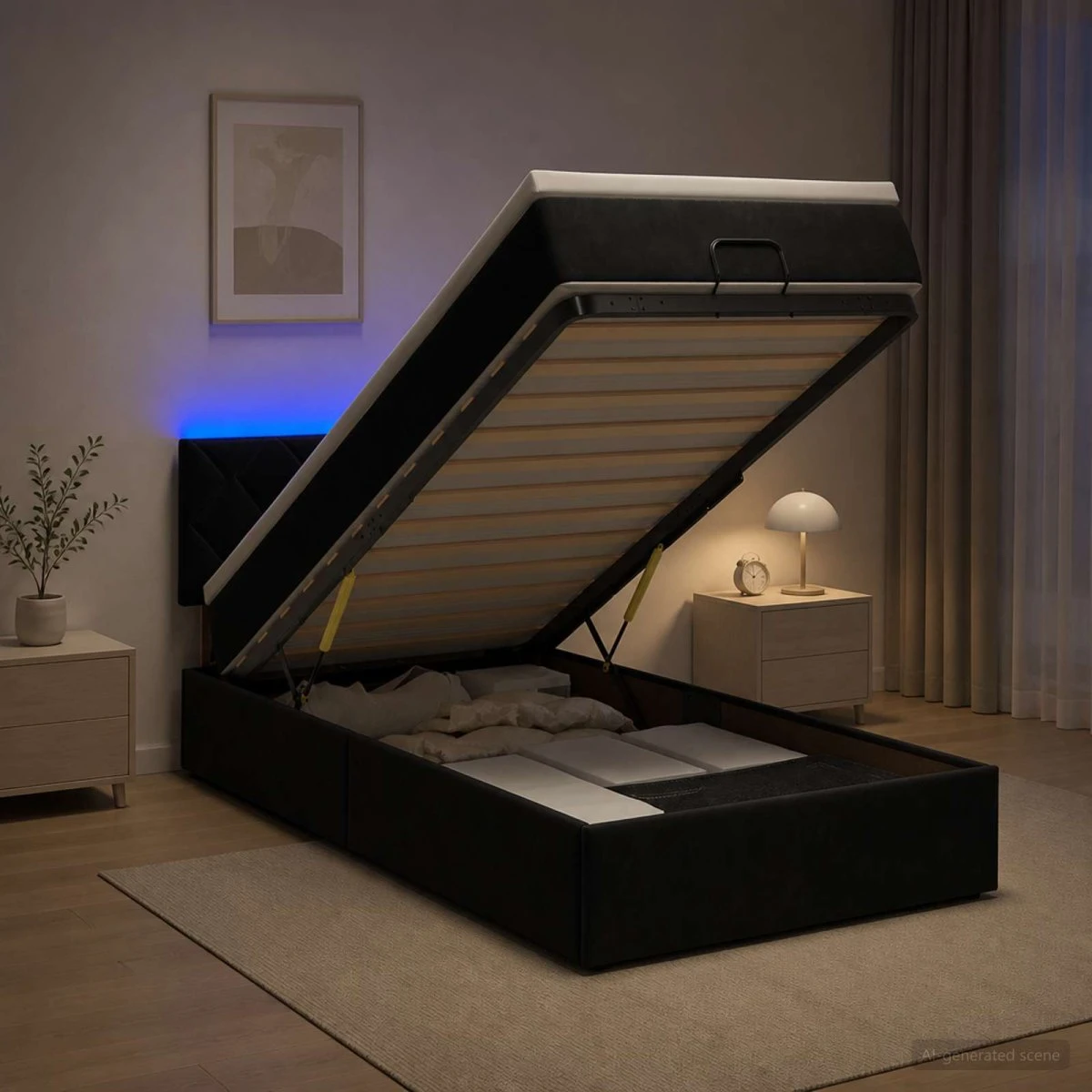 vidaXL Ottoman seng med madras og LED - Sort Velour 80x200 cm
