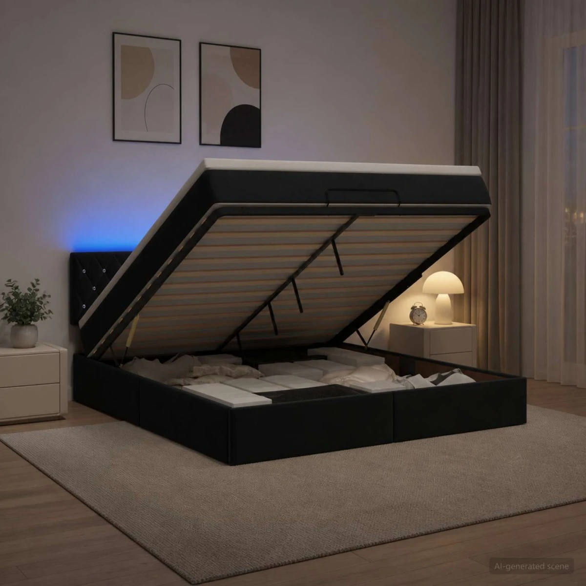 vidaXL Ottoman seng med madras og LED - Sort Velour 140x190 cm