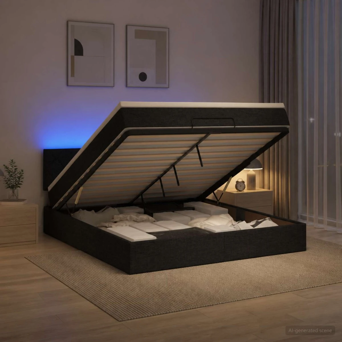 vidaXL Ottoman seng med madras og LED - Sort, 140 x 190 cm